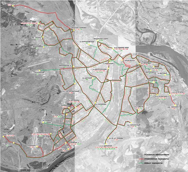 Карта нижнего новгорода с общественным транспортом